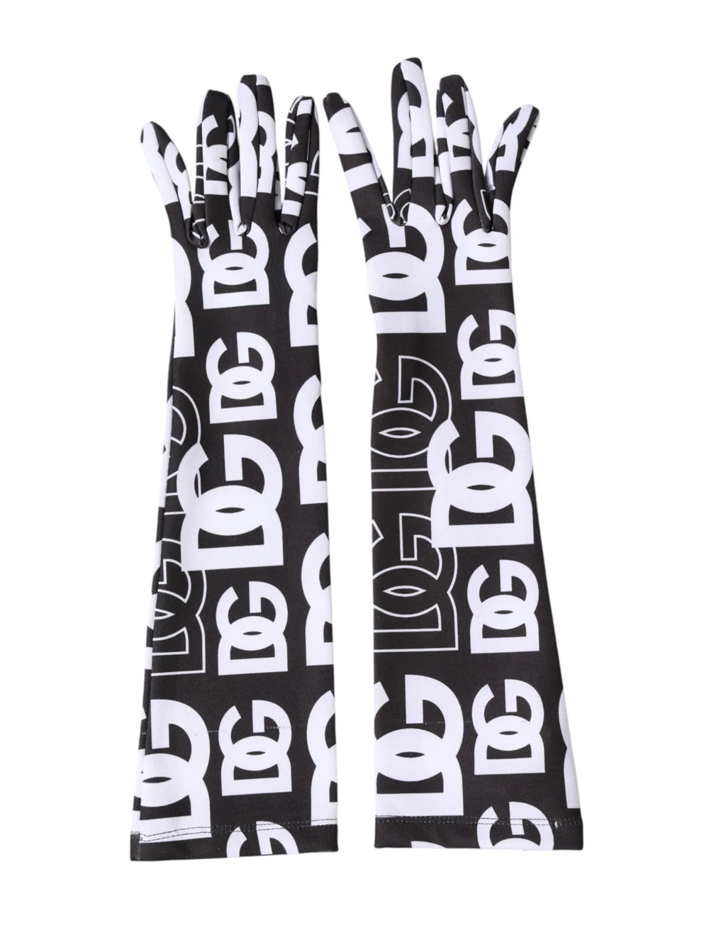 Dolce & Gabbana Black White DG Logo Elbow Length Mitten Gloves - Zeiniez