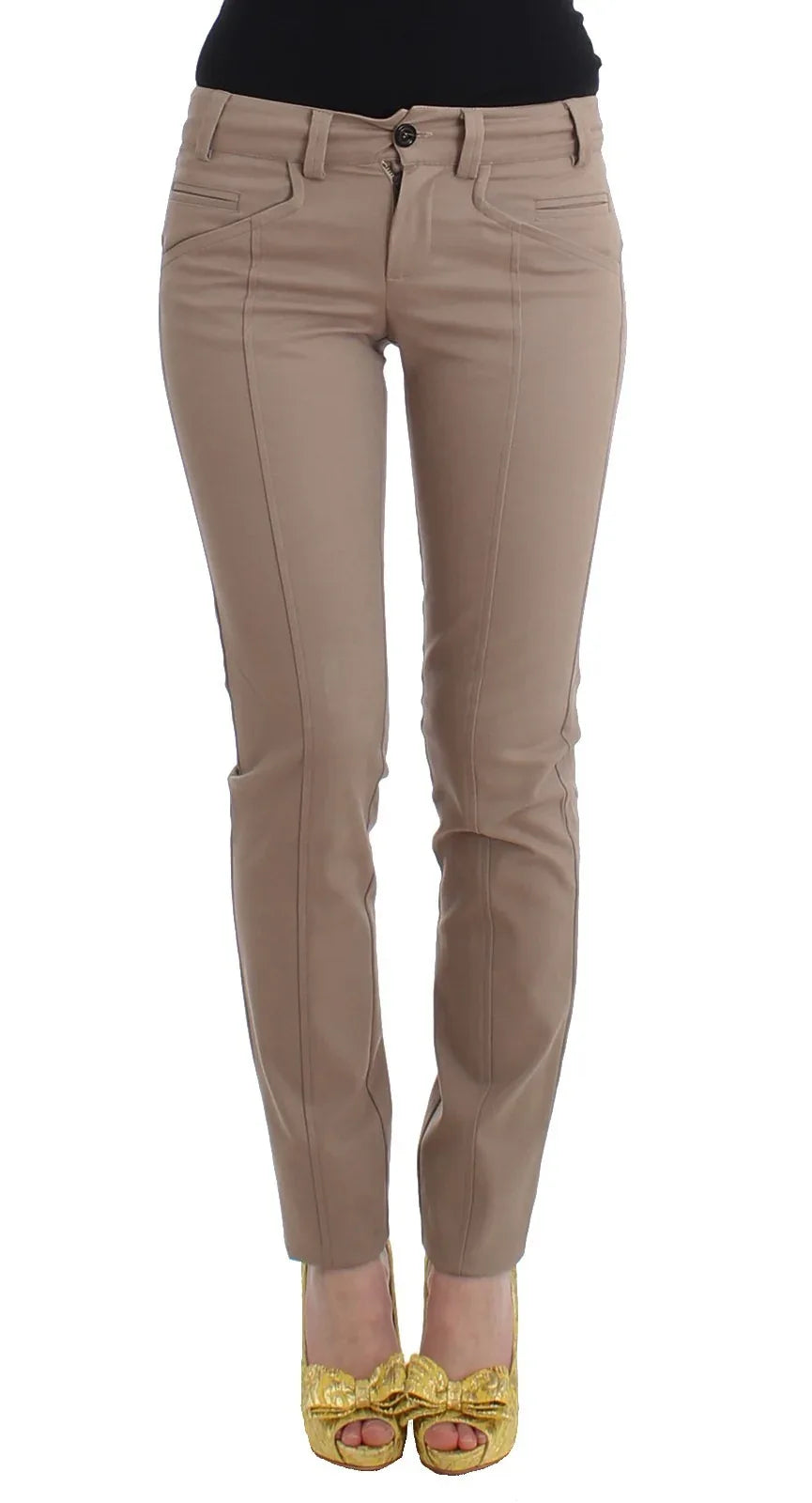 Cavalli Class Beige Dress Skinny Slim Straight Chinos Pants - Zeiniez