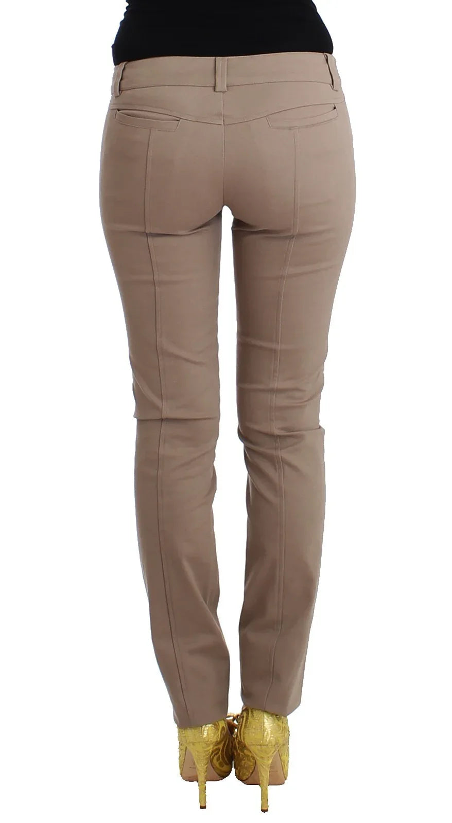 Cavalli Class Beige Dress Skinny Slim Straight Chinos Pants - Zeiniez