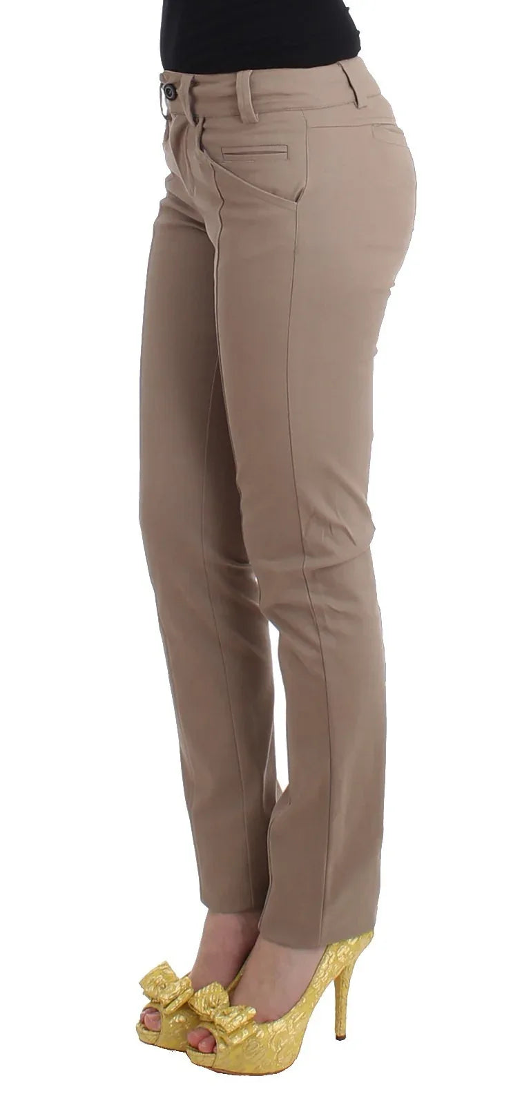Cavalli Class Beige Dress Skinny Slim Straight Chinos Pants - Zeiniez
