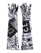 Dolce & Gabbana Gloves Black White DG Logo Elbow Length Mitten