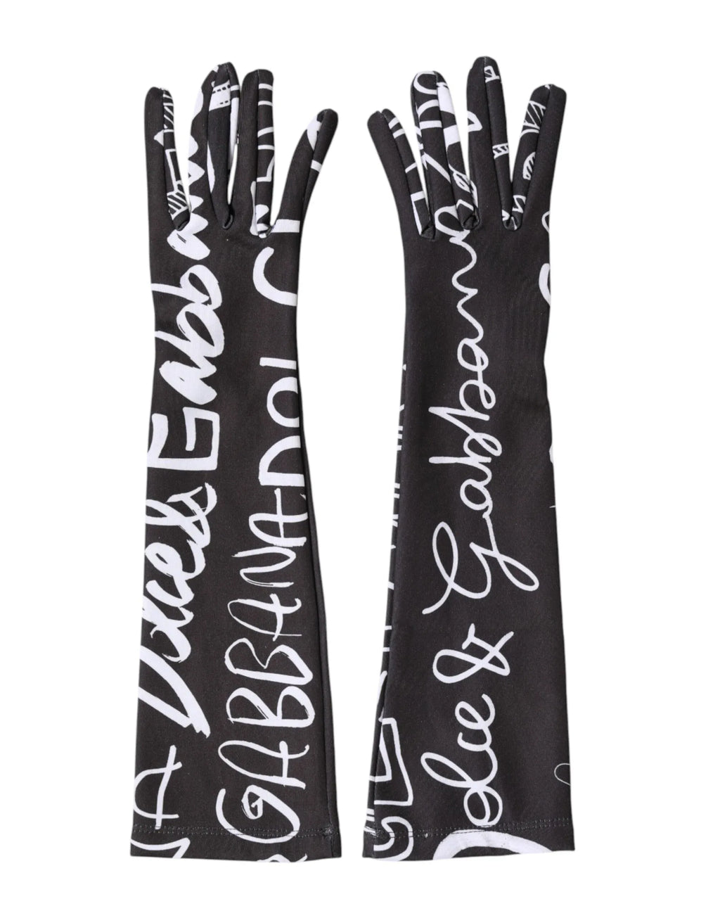 Dolce & Gabbana Black White DG Logo Elbow Length Mitten Gloves - Zeiniez