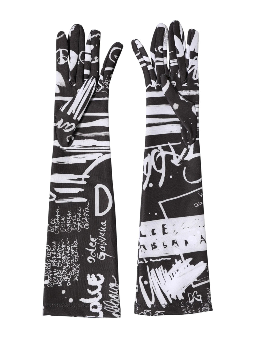 Dolce & Gabbana Black White DG Logo Elbow Length Mitten Gloves - Zeiniez