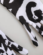 Dolce & Gabbana Black White DG Logo Elbow Length Mitten Gloves