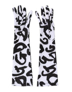 Dolce & Gabbana Black White DG Logo Elbow Length Mitten Gloves - Zeiniez