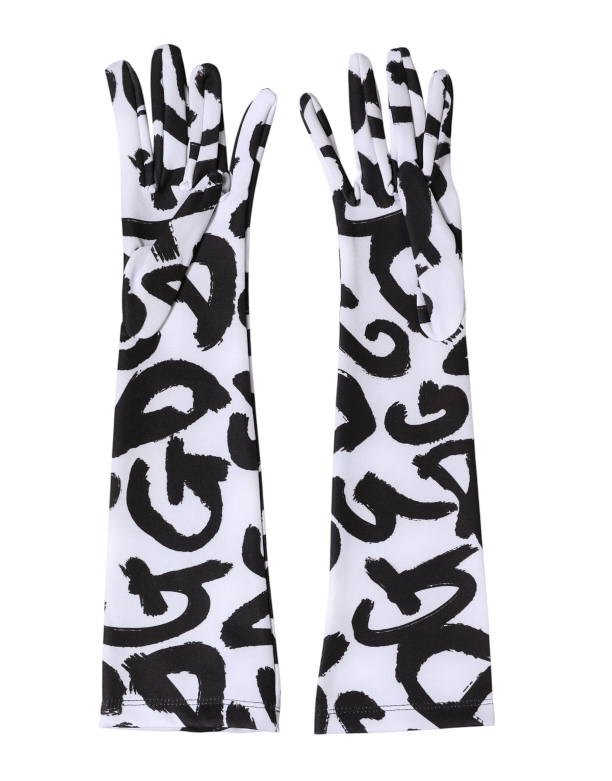 Dolce & Gabbana Black White DG Logo Elbow Length Mitten Gloves