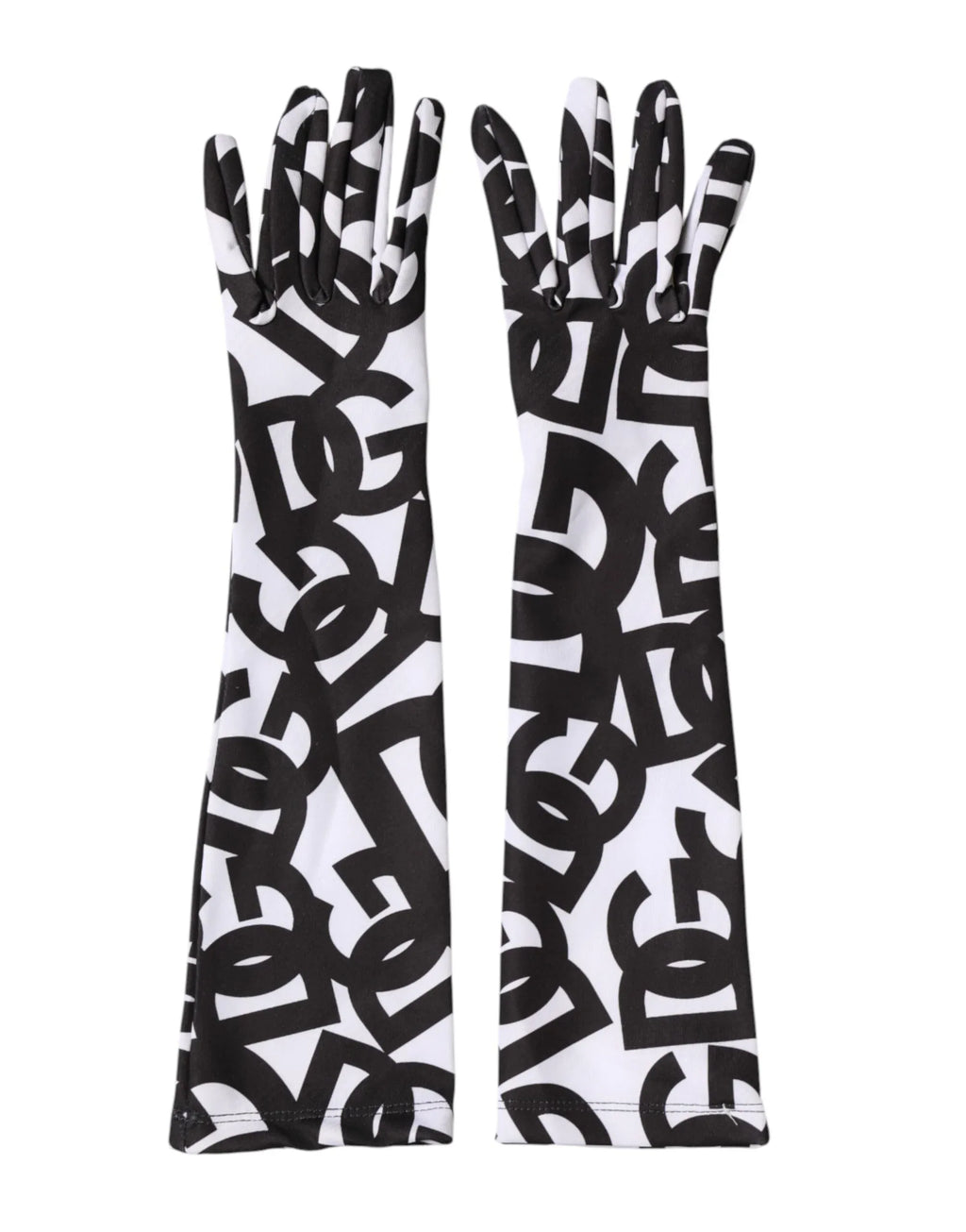 Dolce & Gabbana Black White DG Logo Elbow Length Mitten Gloves - Zeiniez