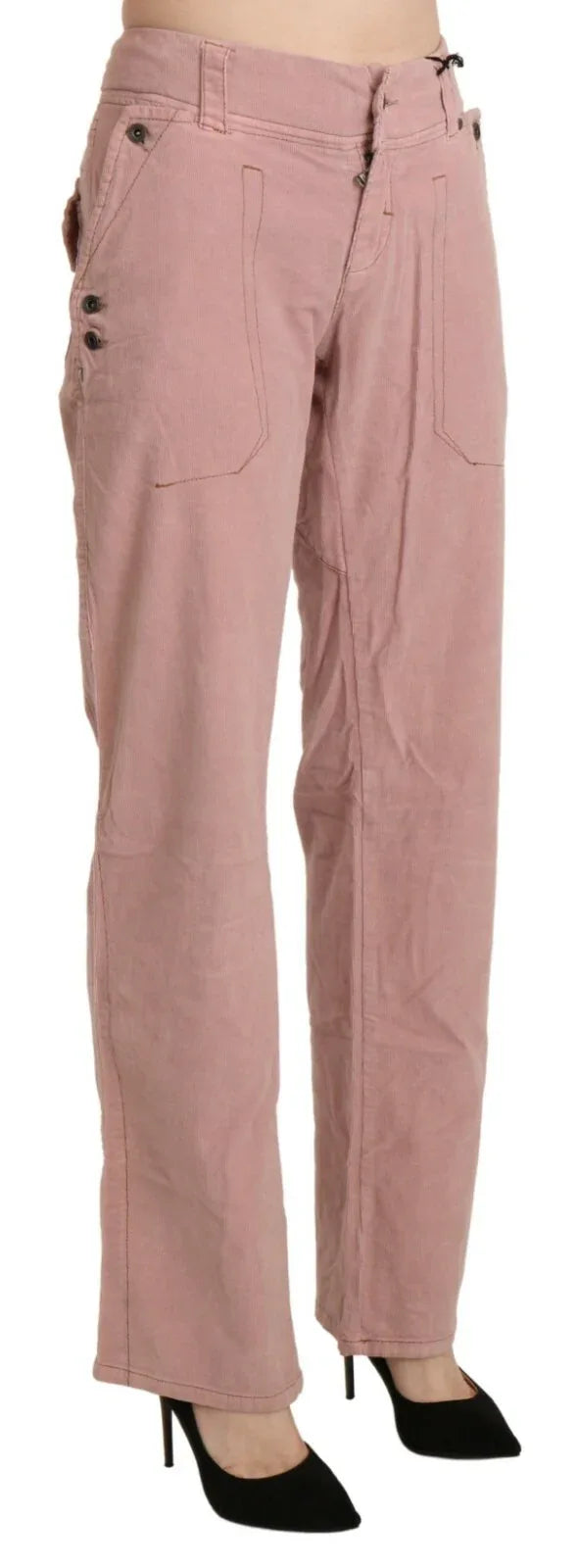 Ermanno Scervino Cotton Pink High Waist Straight Trouser Pants - Zeiniez