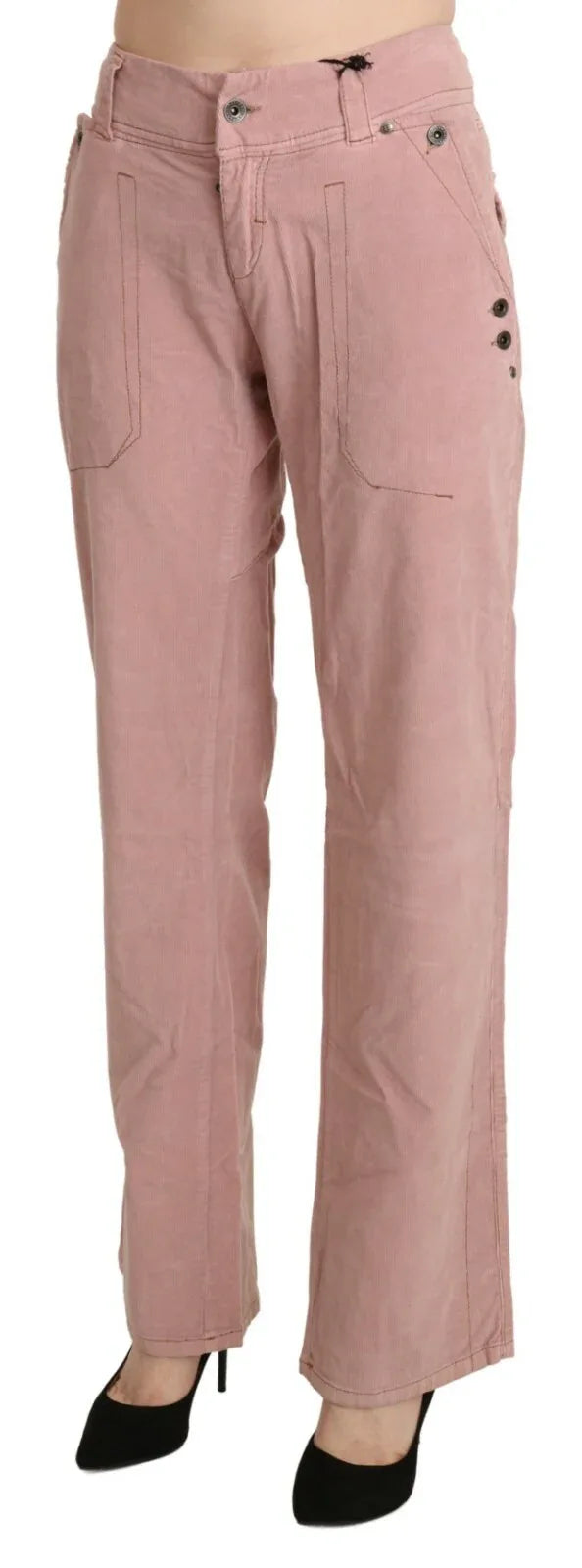 Ermanno Scervino Cotton Pink High Waist Straight Trouser Pants - Zeiniez