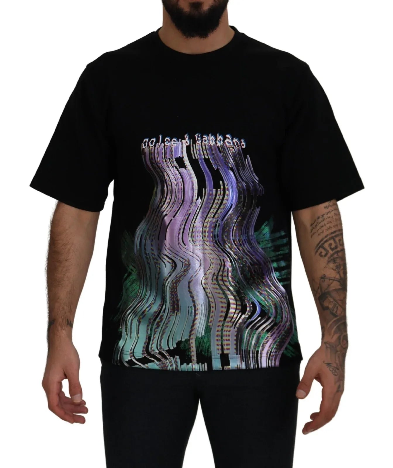 Dolce & Gabbana Cotton Black Printed Crewneck Tee T-shirt - Zeiniez