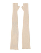 Dolce & Gabbana Beige Wool Fingerless Elbow Length Women Gloves