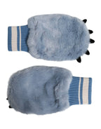 Dolce & Gabbana Blue Acrylic Knitted Fur Wrist Mitten Gloves - Zeiniez
