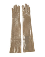 Dolce & Gabbana Beige Nylon Long Elbow Length Mitten Gloves - Zeiniez