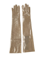 Dolce & Gabbana Beige Nylon Long Elbow Length Mitten Gloves