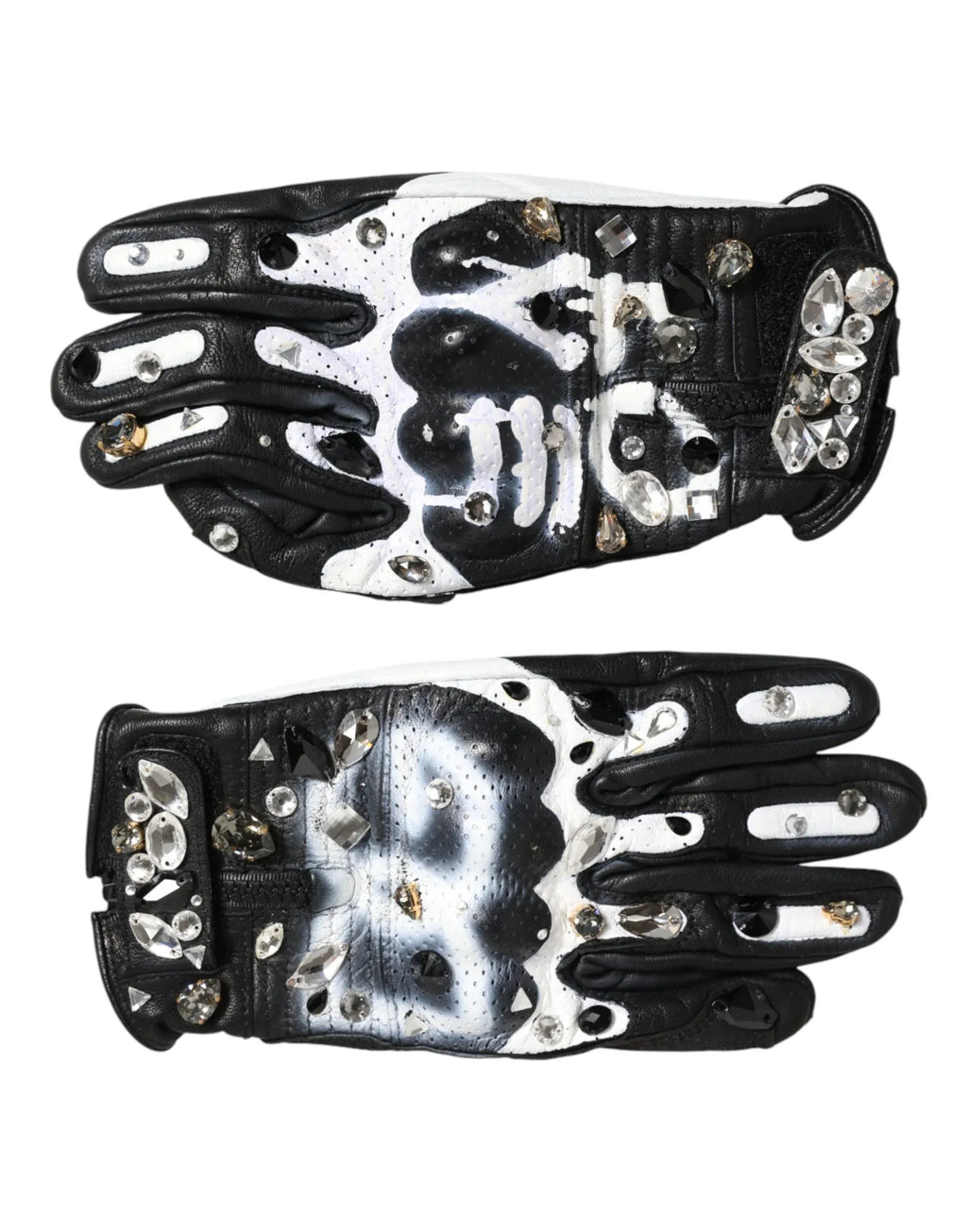 Dolce & Gabbana Gloves Black White Crystal Wrist Length Mitten Gloves - Zeiniez