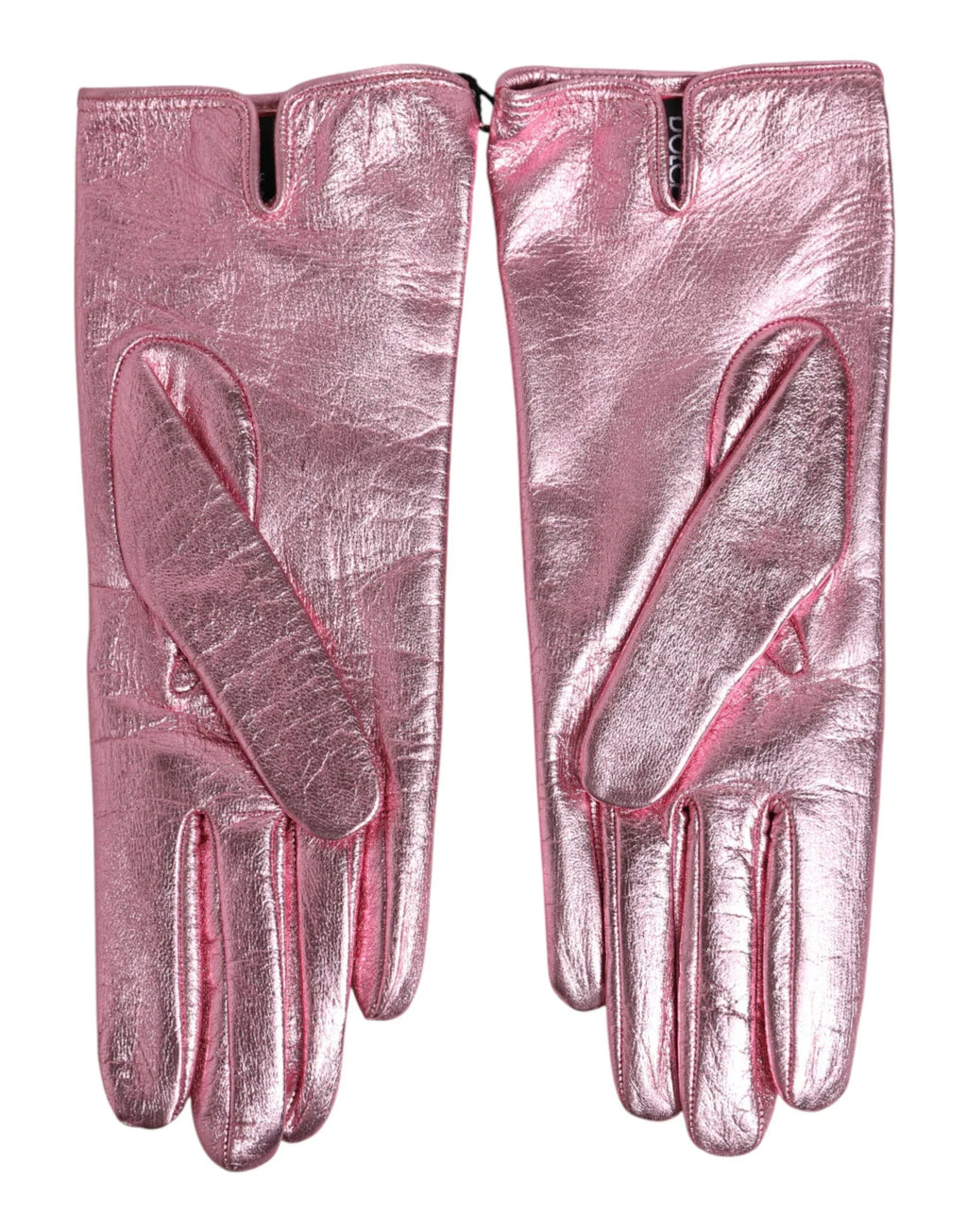 Dolce & Gabbana Pink Leather DG Logo Wrist Length Mitten Gloves - Zeiniez