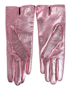Dolce & Gabbana Pink Leather DG Logo Wrist Length Mitten Gloves - Zeiniez