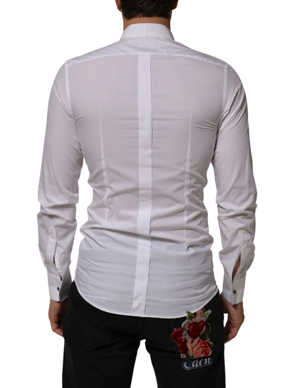 Dolce & Gabbana White Cotton Collared Long Sleeve GOLD Dress Shirt - Zeiniez
