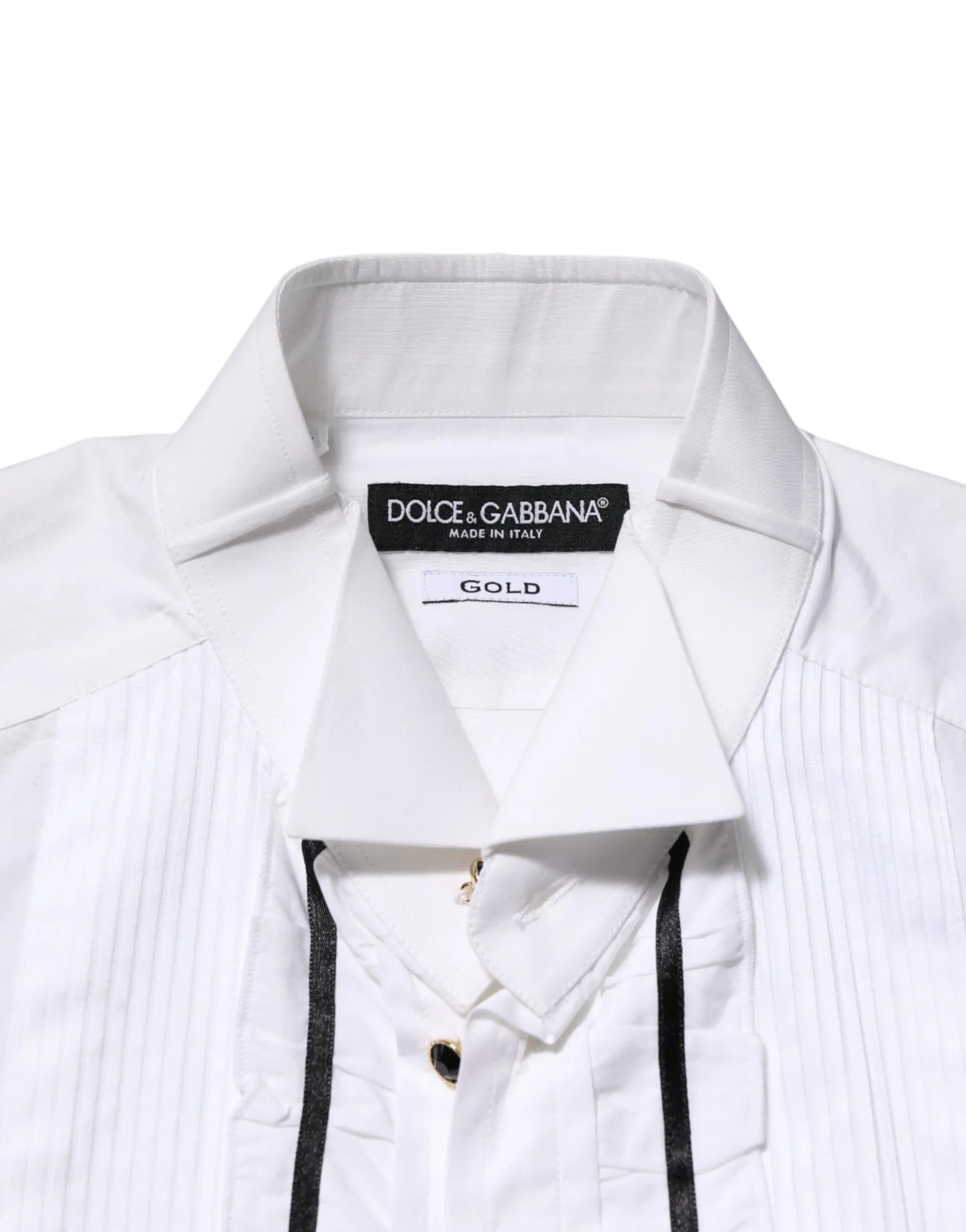 Dolce & Gabbana White Cotton Collared Long Sleeve GOLD Dress Shirt - Zeiniez