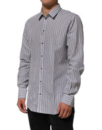 Dolce & Gabbana Black White Stripes Men GOLD Dress Shirt - Zeiniez
