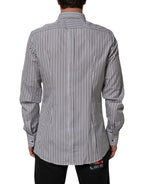 Dolce & Gabbana Black White Stripes Men GOLD Dress Shirt - Zeiniez