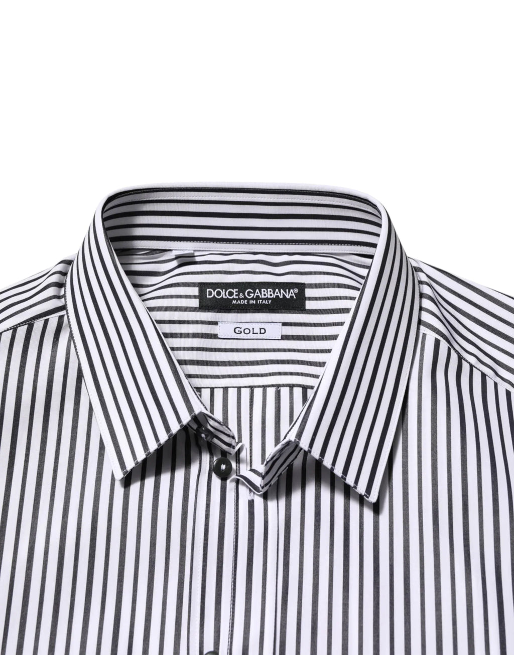 Dolce & Gabbana Black White Stripes Men GOLD Dress Shirt - Zeiniez