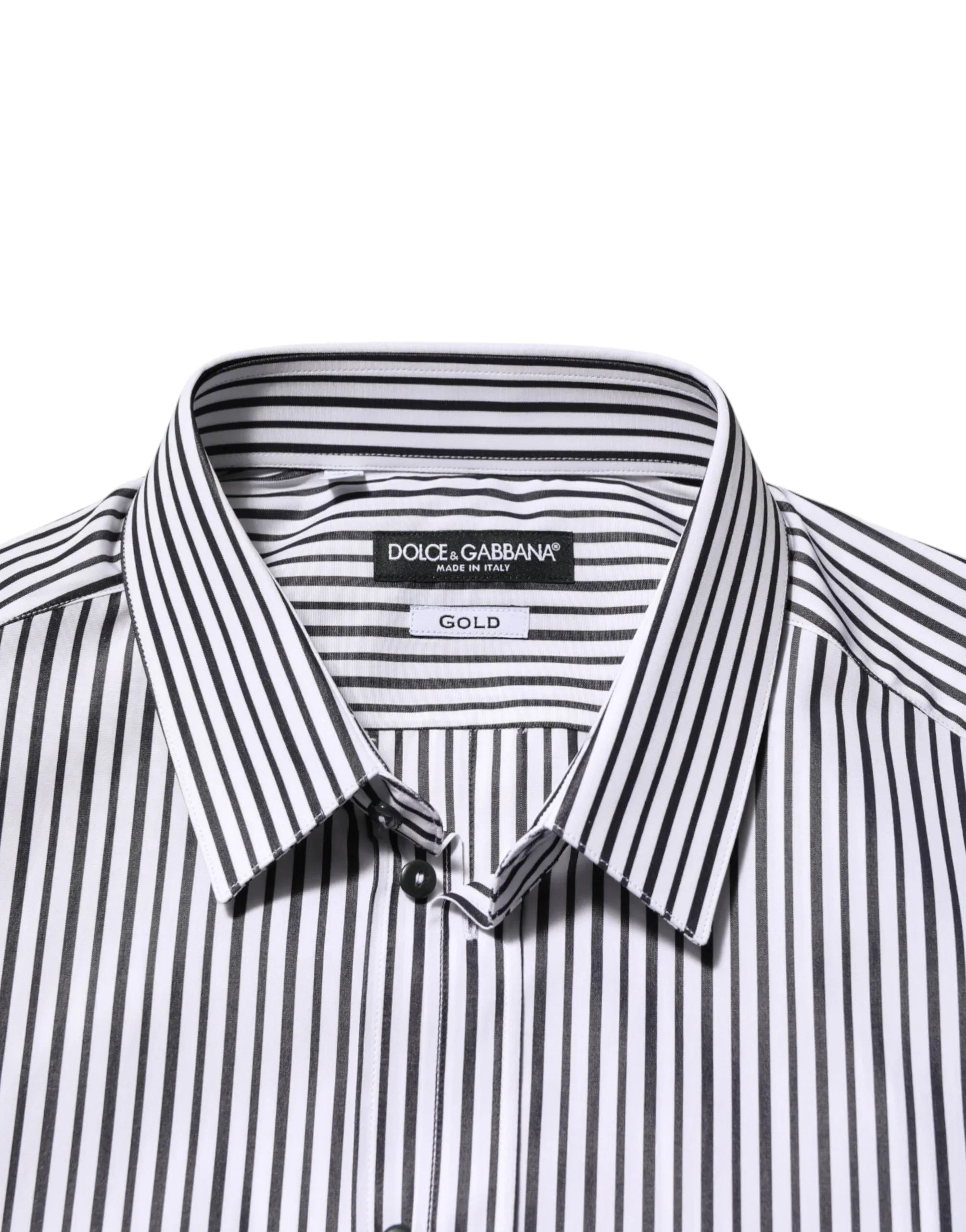Dolce & Gabbana Black White Stripes Men GOLD Dress Shirt - Zeiniez