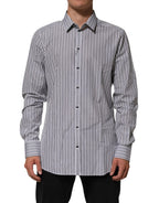 Dolce & Gabbana Black White Stripes Men GOLD Dress Shirt - Zeiniez