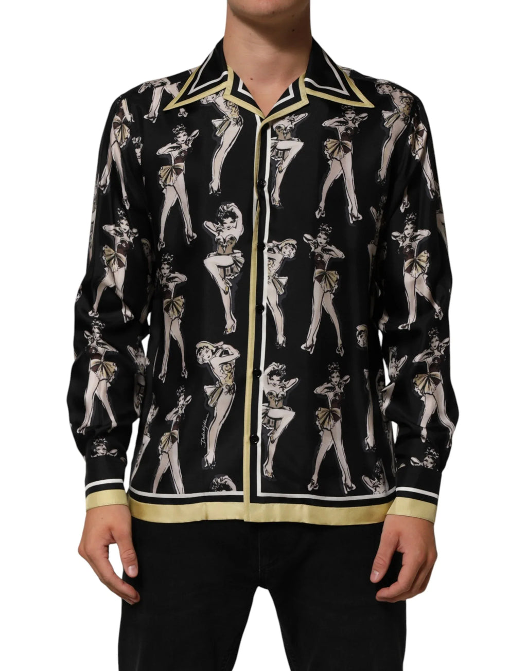 Dolce & Gabbana Black Silk Pin Up Printed Button Down Shirt - Zeiniez