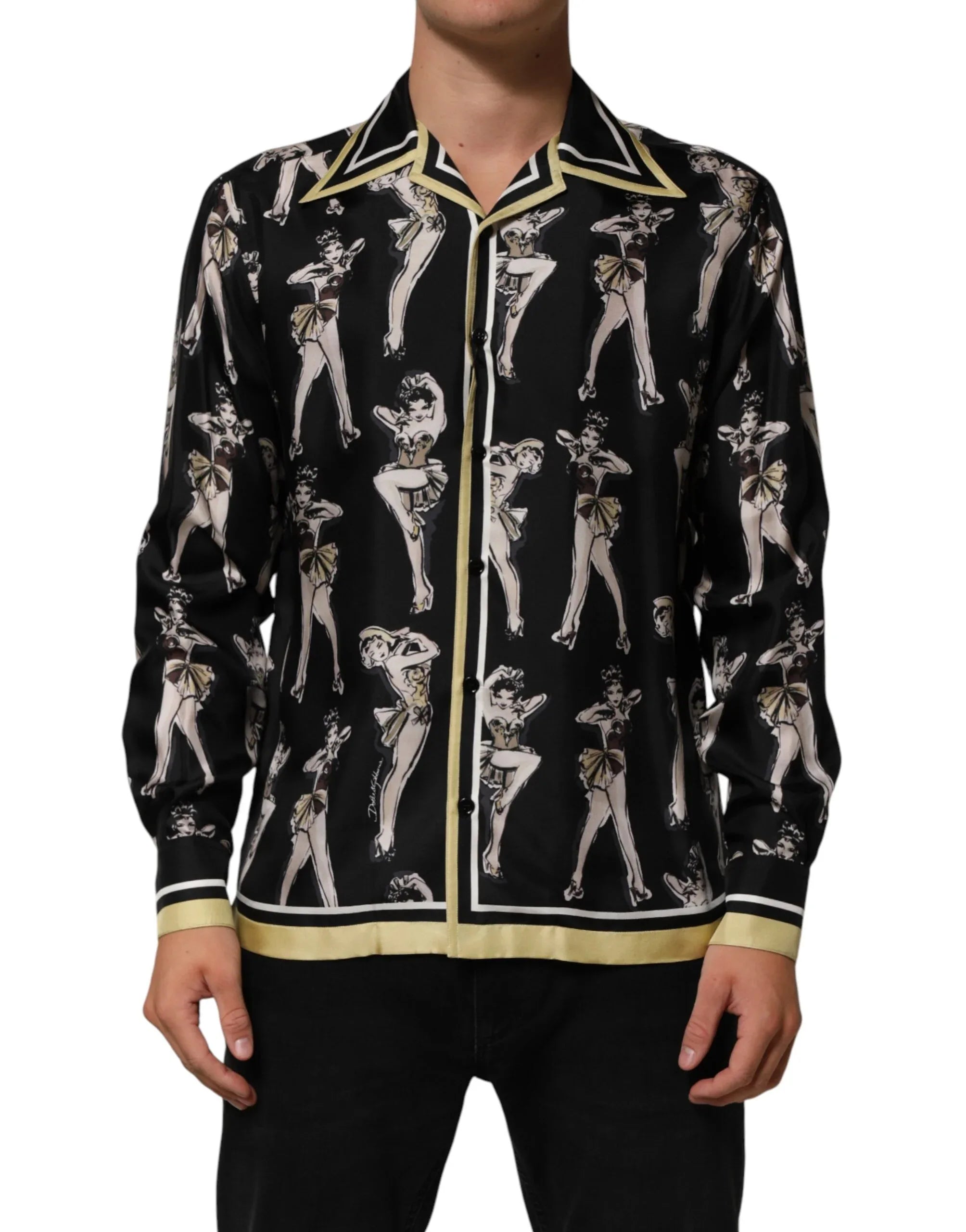 Dolce & Gabbana Black Silk Pin Up Printed Button Down Shirt - Zeiniez