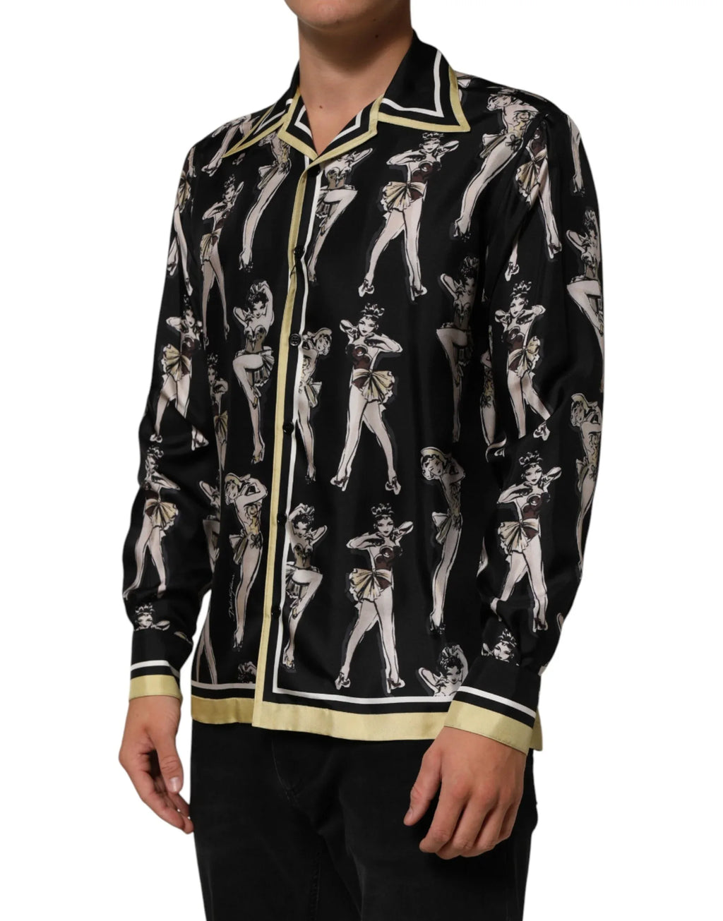 Dolce & Gabbana Black Silk Pin Up Printed Button Down Shirt - Zeiniez