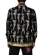 Dolce & Gabbana Black Silk Pin Up Printed Button Down Shirt - Zeiniez