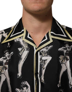Dolce & Gabbana Black Silk Pin Up Printed Button Down Shirt - Zeiniez