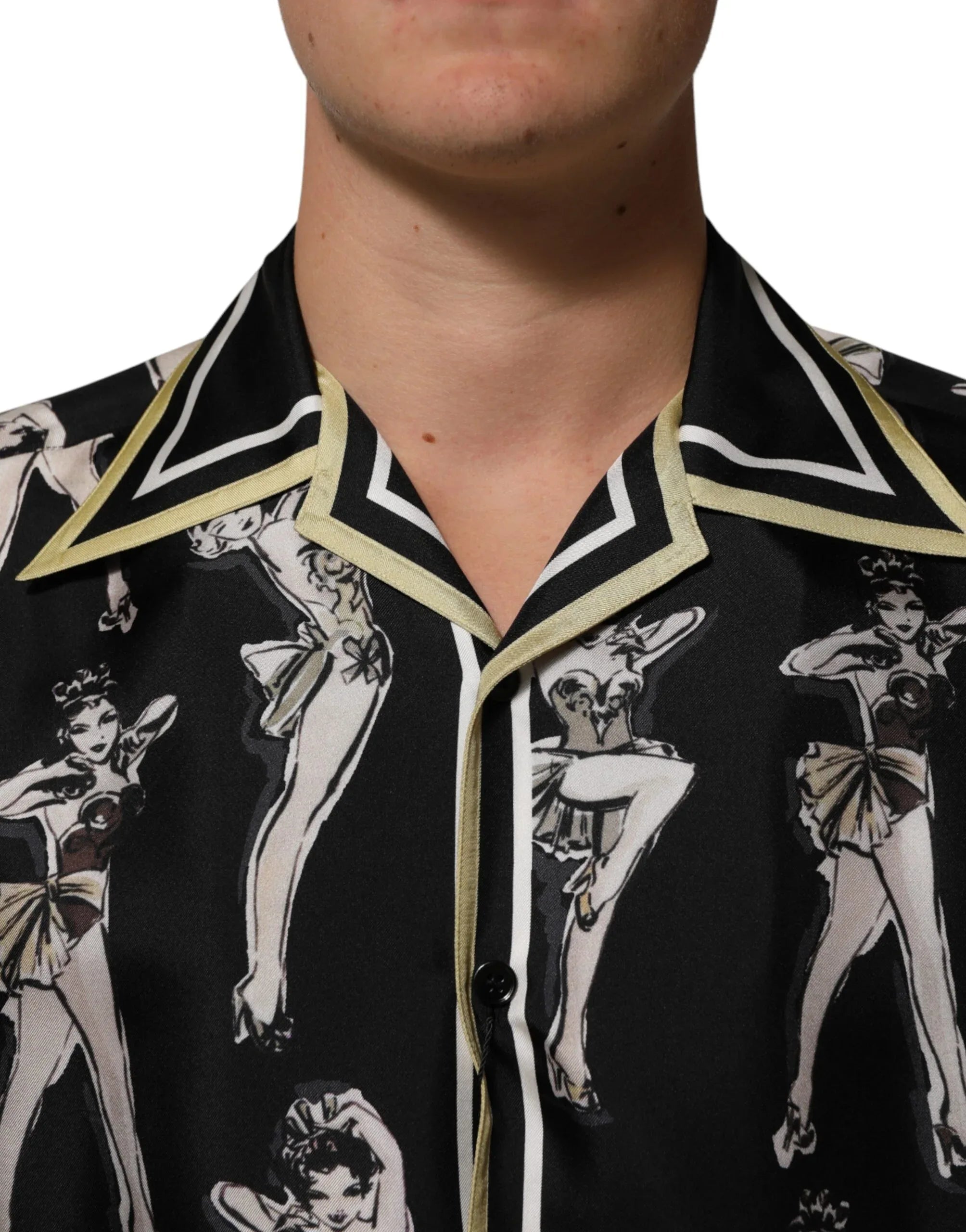Dolce & Gabbana Black Silk Pin Up Printed Button Down Shirt - Zeiniez