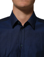 Dolce & Gabbana Blue Cotton Collared Men GOLD Dress Shirt - Zeiniez