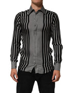Dolce & Gabbana Black White Stripes Men MARTINI Dress Shirt - Zeiniez