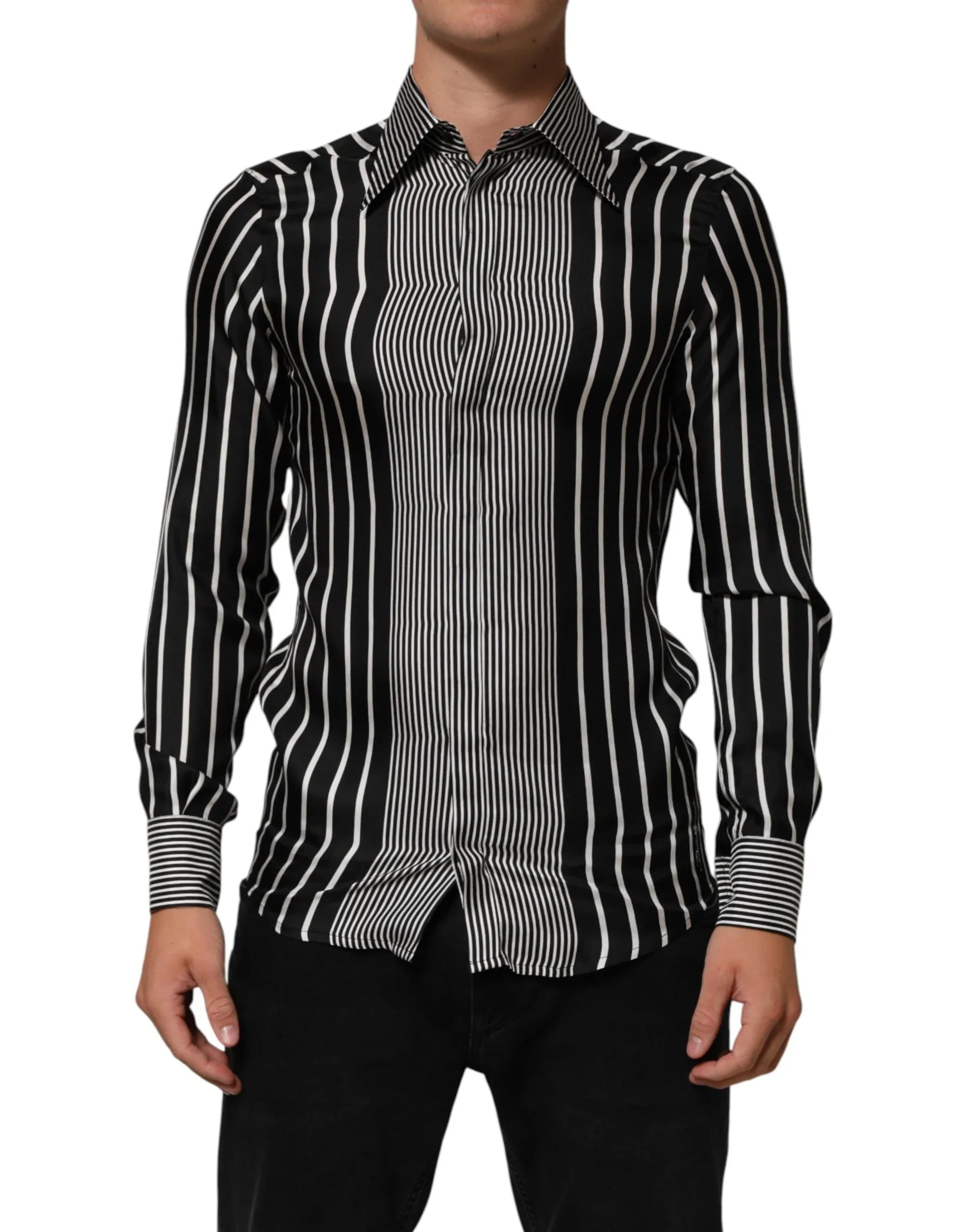 Dolce & Gabbana Black White Stripes Men MARTINI Dress Shirt - Zeiniez