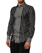 Dolce & Gabbana Black White Stripes Men MARTINI Dress Shirt - Zeiniez