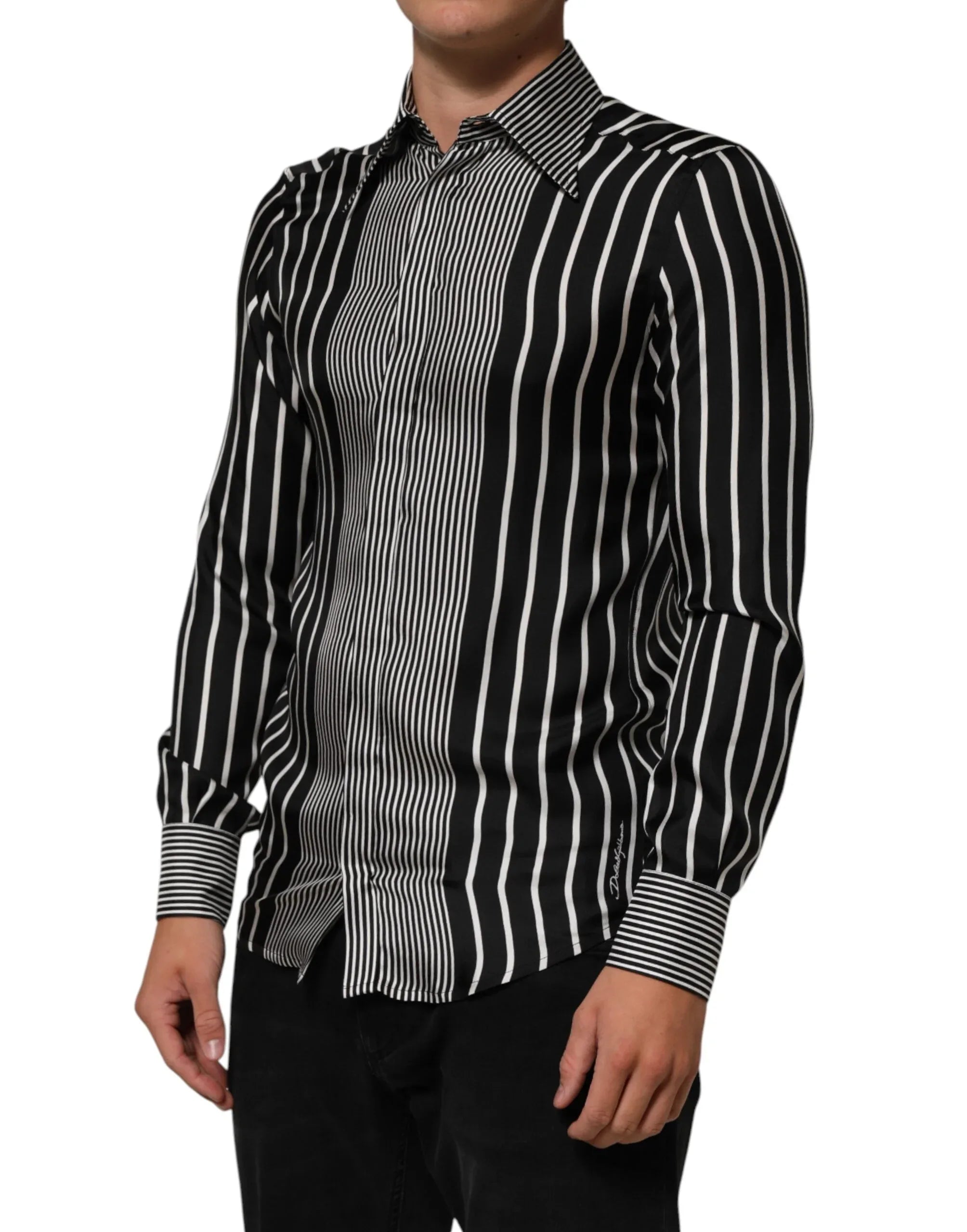 Dolce & Gabbana Black White Stripes Men MARTINI Dress Shirt - Zeiniez