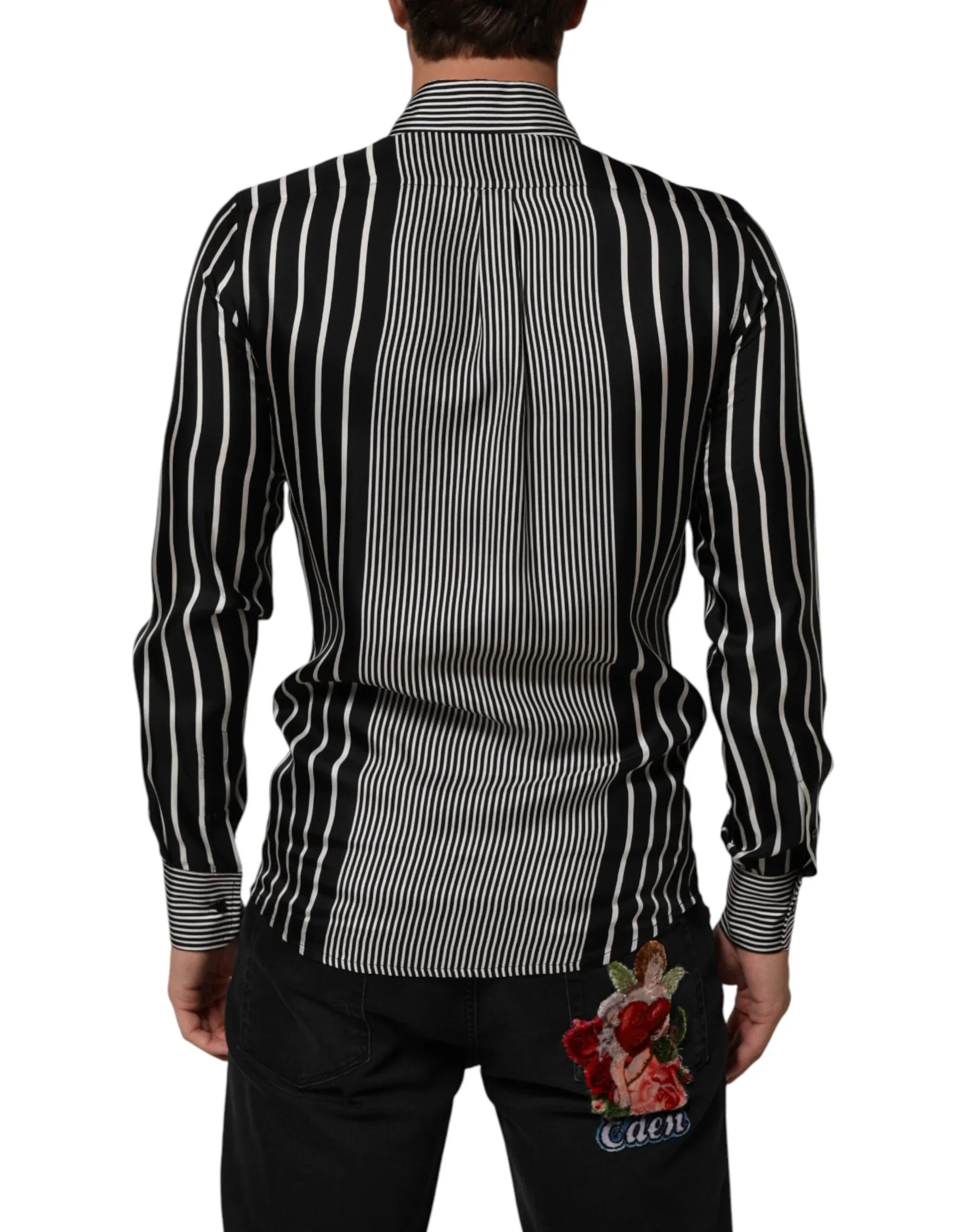 Dolce & Gabbana Black White Stripes Men MARTINI Dress Shirt - Zeiniez