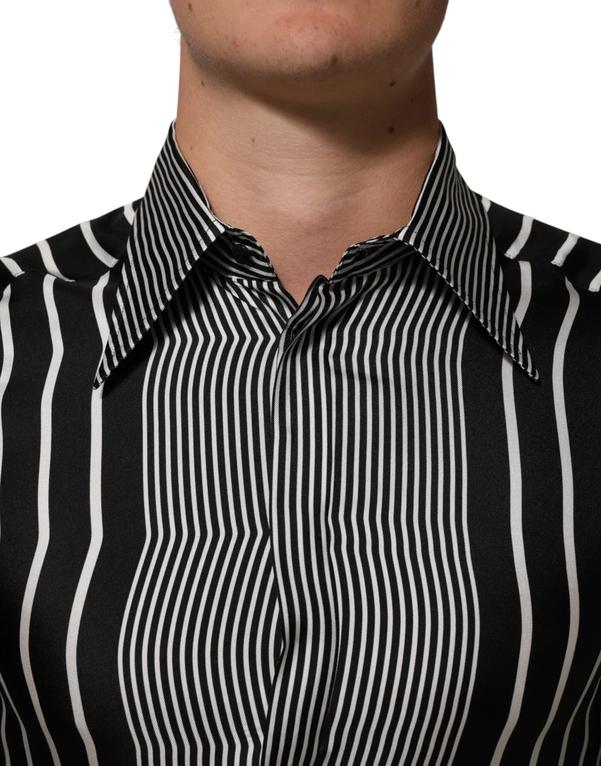 Dolce & Gabbana Black White Stripes Men MARTINI Dress Shirt - Zeiniez
