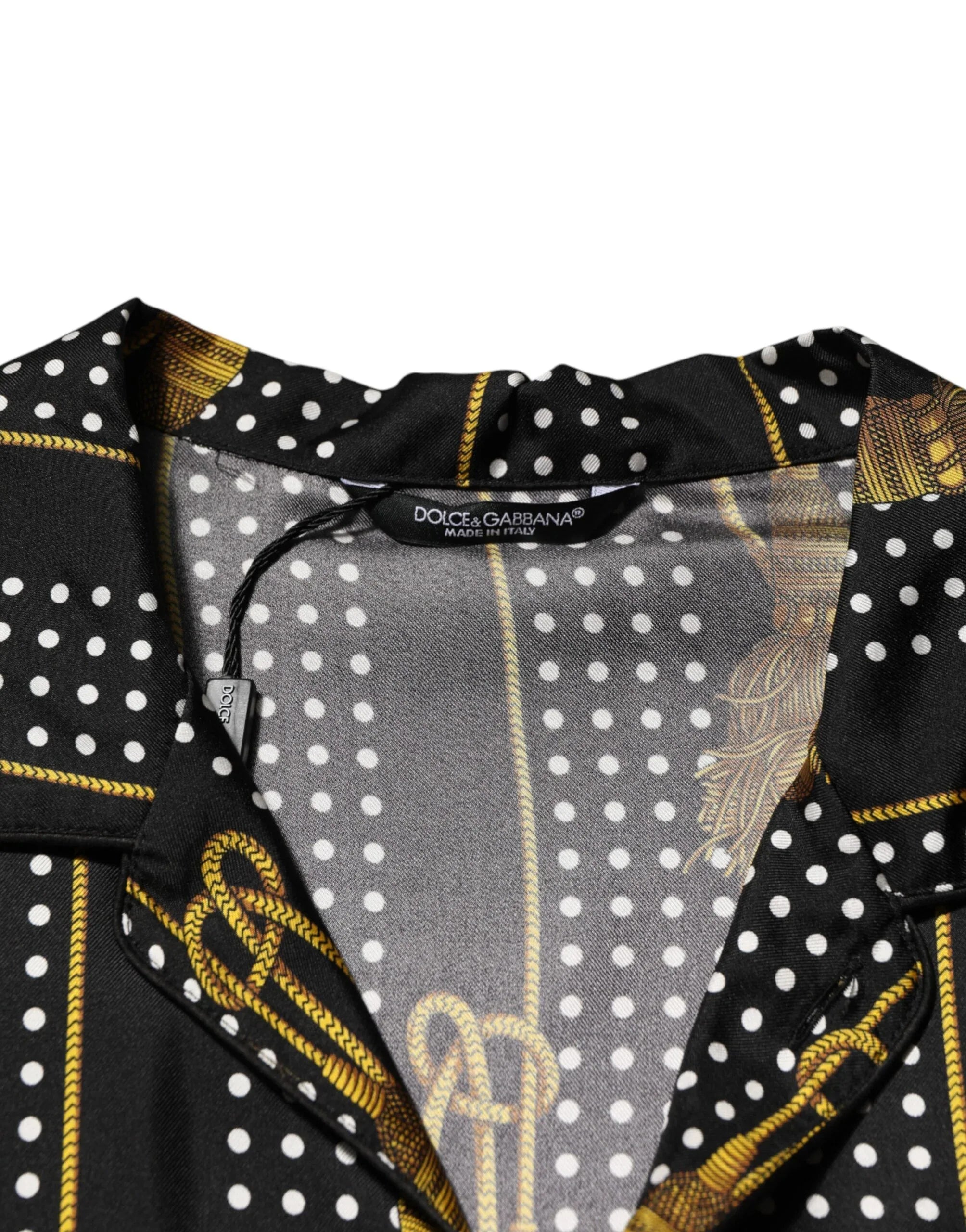 Dolce & Gabbana Black Dotted Tassel Silk Button Down Shirt - Zeiniez