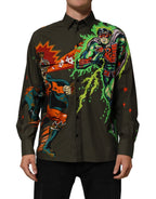 Dolce & Gabbana Green Superhero Print Button Down Shirt - Zeiniez