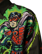 Dolce & Gabbana Green Superhero Print Button Down Shirt