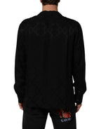 Dolce & Gabbana Black DG Logo Silk Men Long Sleeves Shirt - Zeiniez
