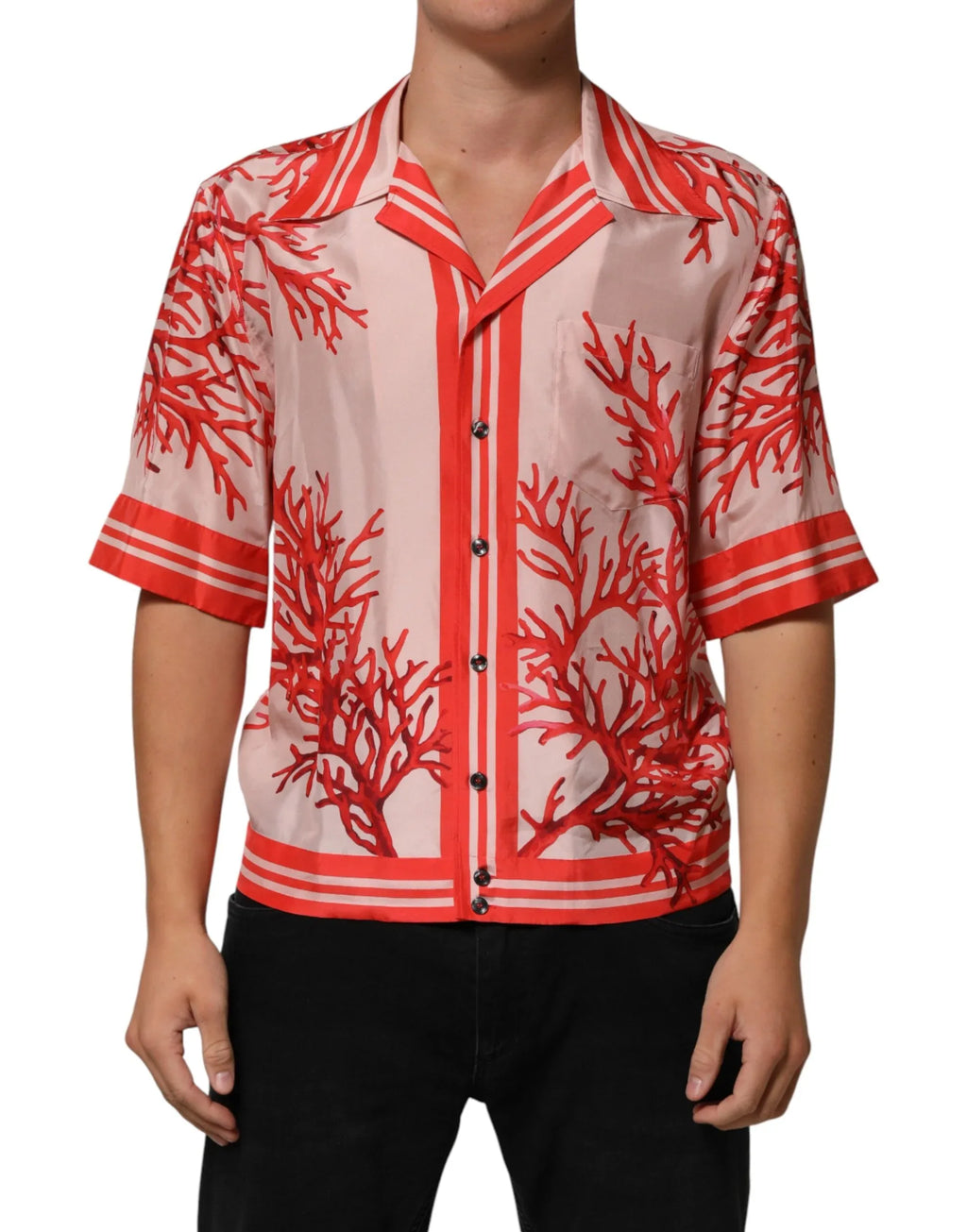 Dolce & Gabbana Shirt Red Corals Short Sleeves Button Down - Zeiniez