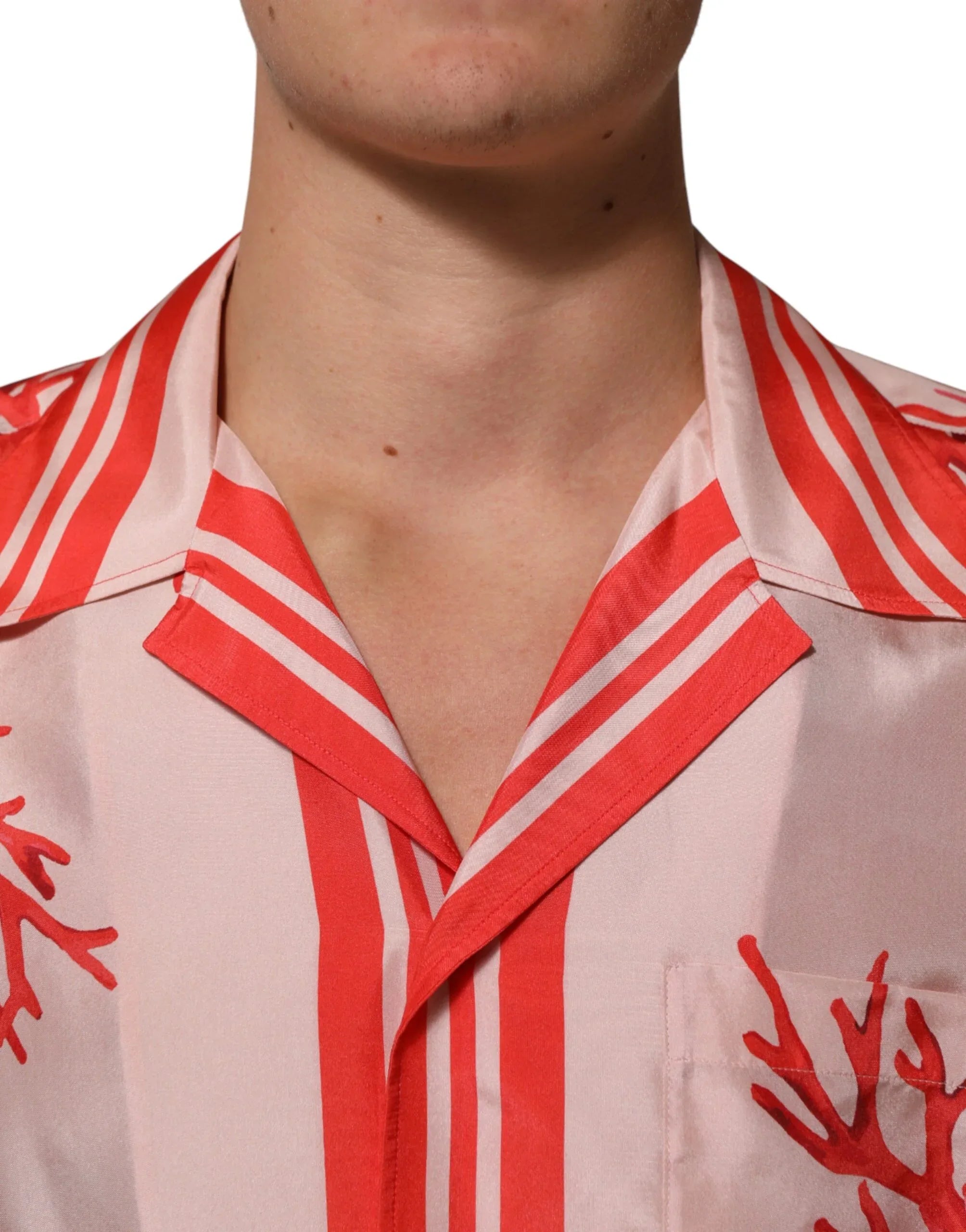 Dolce & Gabbana Shirt Red Corals Short Sleeves Button Down - Zeiniez