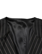 Dolce & Gabbana Black Stripes Wool Dress Men Waistcoat Vest