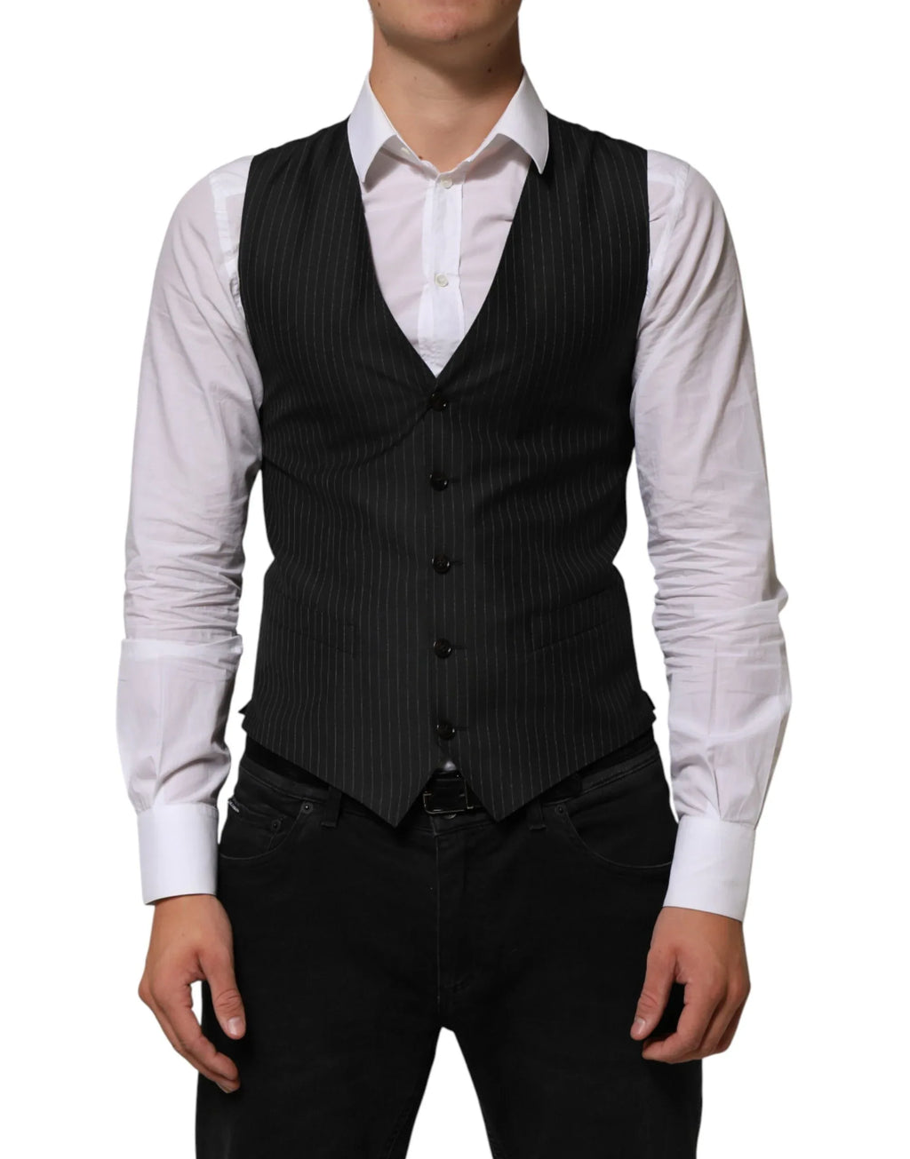 Dolce & Gabbana Black Wool Men Dress Formal Waistcoat Vest - Zeiniez