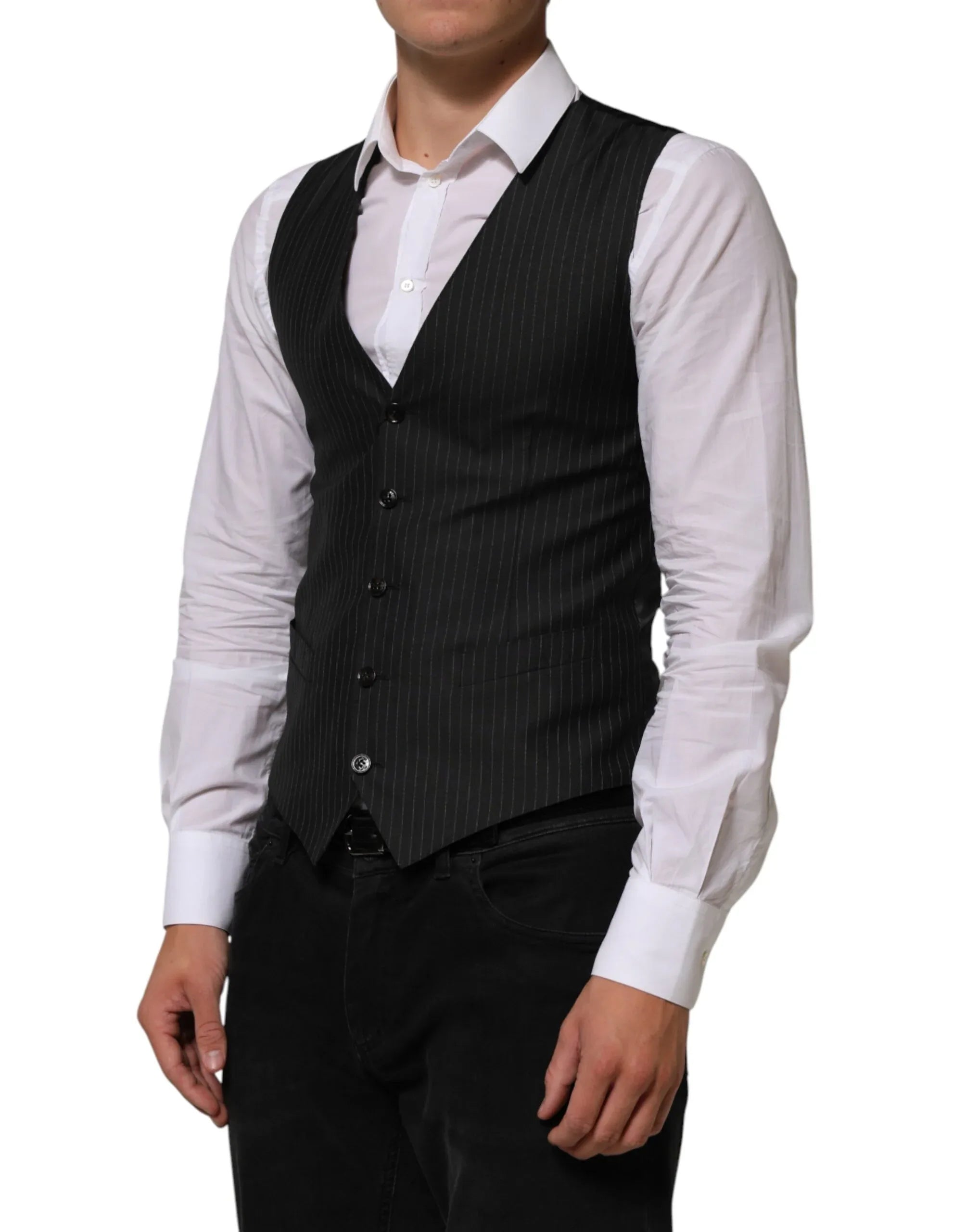 Dolce & Gabbana Black Wool Men Dress Formal Waistcoat Vest - Zeiniez